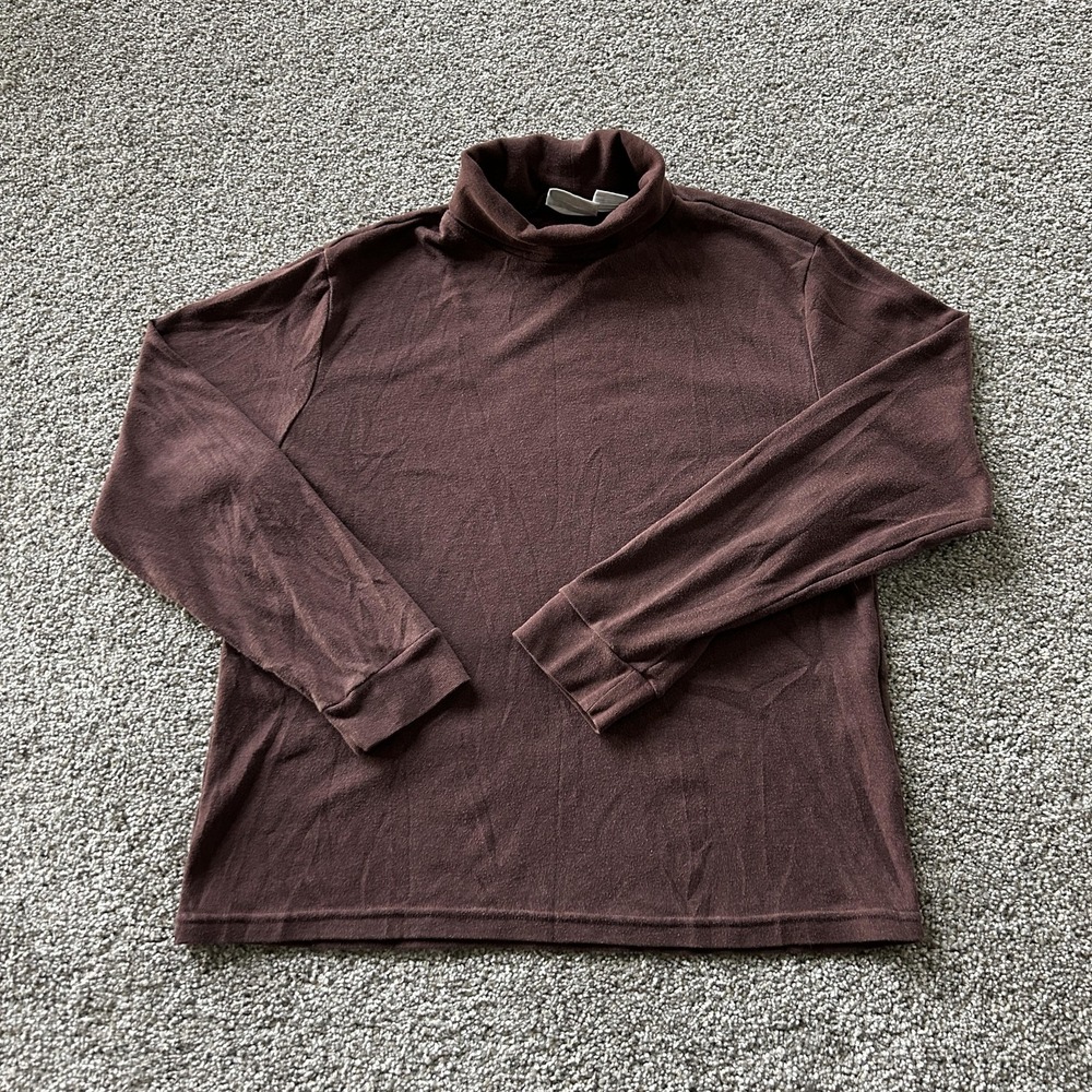 Basic Editions Turtleneck Shirt Womens Large Brown Long Sleeve Jersey Knit Top